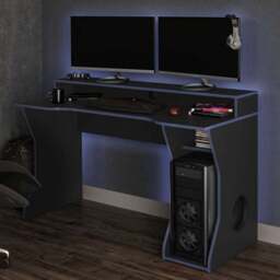 Enzo Gaming Computer Desk Black and Dark Blue - Size: 59 x 130 x 92cm - Birlea - Wilko