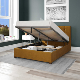 Aspire Hepburn Single Ochre Plush Velvet Ottoman Bed - Orange - Aspire Beds - Wilko - thumbnail 3