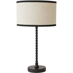 ValueLights Maeve Natural Linen Black Trim Drum Shade Bobbin Table Lamp and Bulb - Size: 37.3 x 25 x 25cm - Wilko