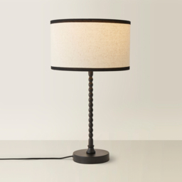 ValueLights Maeve Natural Linen Black Trim Drum Shade Bobbin Table Lamp and Bulb - Size: 37.3 x 25 x 25cm - Wilko - thumbnail 6