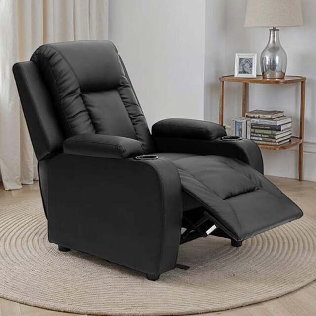 Furniture Online Oscar Black Bonded Leather Pushback Recliner Chair with Cupholders - Size: 104 x 82 x 88cm - Wilko - image 1
