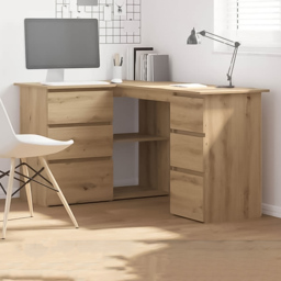 vidaXL 2 Door 4 Drawer L-Shape Corner Desk Artisan Oak - Size: 76 x 145 x 100cm - Brown - Wilko - thumbnail 1