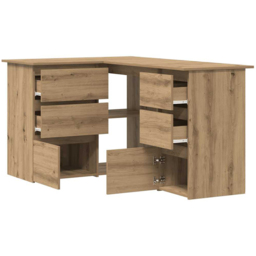 vidaXL 2 Door 4 Drawer L-Shape Corner Desk Artisan Oak - Size: 76 x 145 x 100cm - Brown - Wilko - thumbnail 4