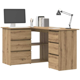 vidaXL 2 Door 4 Drawer L-Shape Corner Desk Artisan Oak - Size: 76 x 145 x 100cm - Brown - Wilko - thumbnail 5