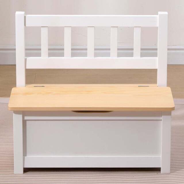 FurnitureHMD White Kids Wooden Storage Bench - Size: 53 x 58 x 27cm - White+Natural - Wilko - image 1