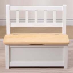 FurnitureHMD White Kids Wooden Storage Bench - Size: 53 x 58 x 27cm - White+Natural - Wilko