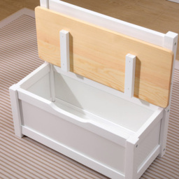 FurnitureHMD White Kids Wooden Storage Bench - Size: 53 x 58 x 27cm - White+Natural - Wilko - thumbnail 5