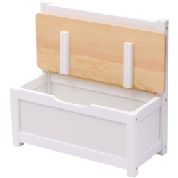 FurnitureHMD White Kids Wooden Storage Bench - Size: 53 x 58 x 27cm - White+Natural - Wilko - thumbnail 3