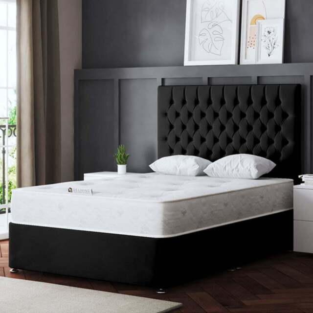 DS Living Seraphine Small Double Black Upholstered Panel Divan Bed - Wilko - image 1