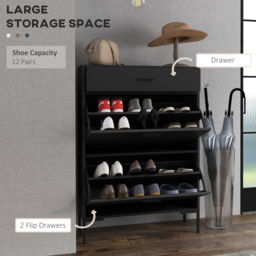 Portland Black 2 Flip Door Shoe Storage Cabinet - Size: 110 x 26 x 76cm - Wilko - thumbnail 6