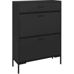Portland Black 2 Flip Door Shoe Storage Cabinet - Size: 110 x 26 x 76cm - Wilko - thumbnail 3