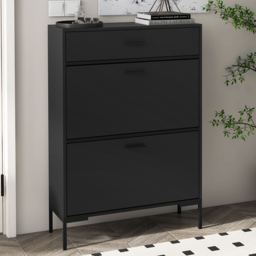 Portland Black 2 Flip Door Shoe Storage Cabinet - Size: 110 x 26 x 76cm - Wilko