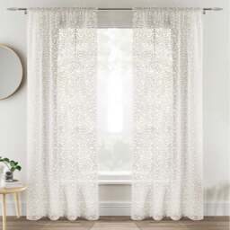 Tyrone Textiles Willow Natural Leaf Print Linen Look Rod Pocket Voile Panel Curtains 140 x 137cm - Size: W 140 x D 137cm - Wilko