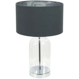 ValueLights Jessy Silver Glass LED Table Lamp with Charcoal and Chrome Lamp Shade - Size: 45 x 25 x 25cm - White - Wilko