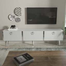 Decorotika Milagro 3 Cabinet White and Silver TV Unit - Size: 49.3 x 180 x 31.3cm - Multi - Wilko