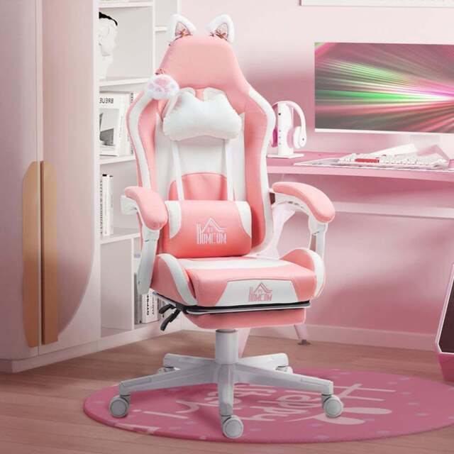Portland Pink Reclining Gaming Chair with Footrest - Size: 124 x 62 x 65cm - Wilko - image 1