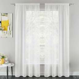 Tyrone Textiles Destiny Gold Metallic Diamond Print Rod Pocket Voile Panel Curtains 140 x 229cm - Size: W 140 x D 229cm - Wilko - thumbnail 1