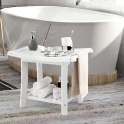 Costway Single Shelf White HDPE Waterproof Shower Bench - Size: 63 x 48 x 12cm - Wilko - thumbnail 3