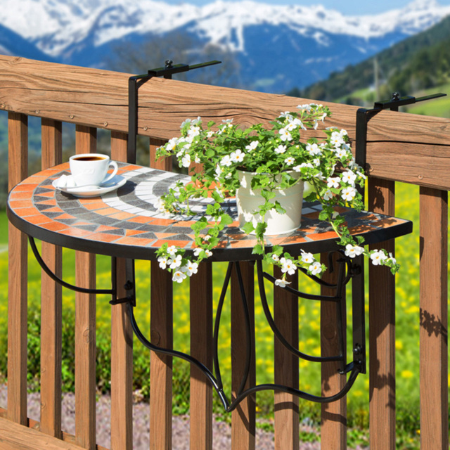 tectake Terracotta and White Mosaic Pattern Hanging Table - Size: 62 x 65 x 75cm - terracotta/white - Wilko - image 1