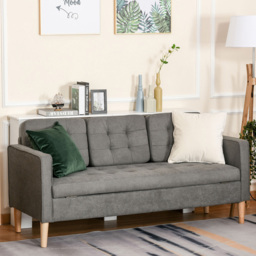 Portland 3 Seater Grey Button Tufted Fabric Sofa - Wilko