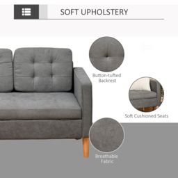 Portland 3 Seater Grey Button Tufted Fabric Sofa - Wilko - thumbnail 6