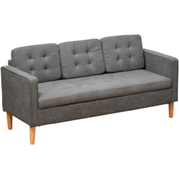 Portland 3 Seater Grey Button Tufted Fabric Sofa - Wilko - thumbnail 3
