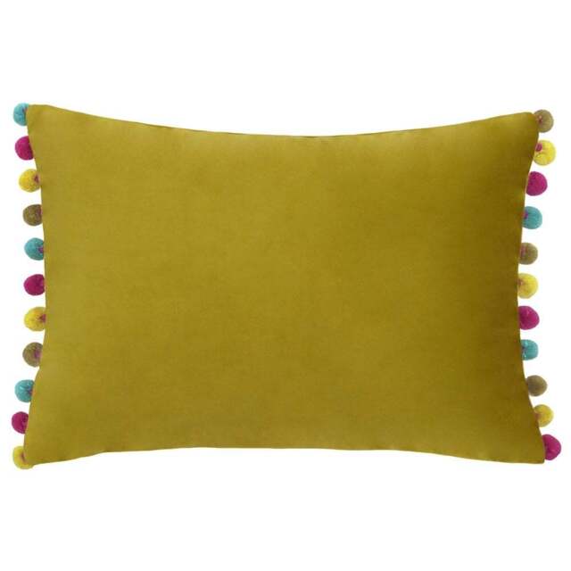 Paoletti Fiesta Bamboo Multicolour Pom Pom Velvet Cushion - Size: 50 x 35 cm - Wilko - image 1
