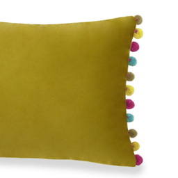 Paoletti Fiesta Bamboo Multicolour Pom Pom Velvet Cushion - Size: 50 x 35 cm - Wilko - thumbnail 4