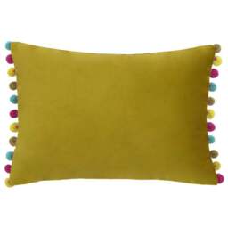 Paoletti Fiesta Bamboo Multicolour Pom Pom Velvet Cushion - Size: 50 x 35 cm - Wilko - thumbnail 1