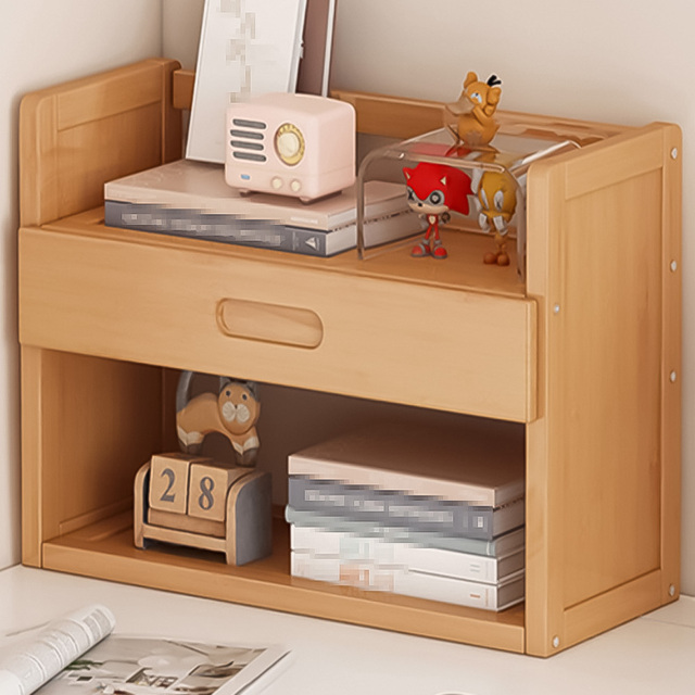Living and Home Single Drawer 2 Shelf Natural Bamboo Desktop Bookshelf - Wilko - image 1
