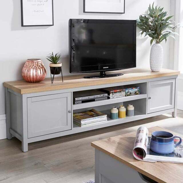 Home Source Avon 2 Door Large Grey TV Unit - Size: 50 x 180 x 39cm - Wilko - image 1