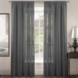 Velosso Riva Plain Charcoal Slot Top Voile Panel Curtain 150 x 137cm - Size: w 150 x D 137cm - Grey - Wilko