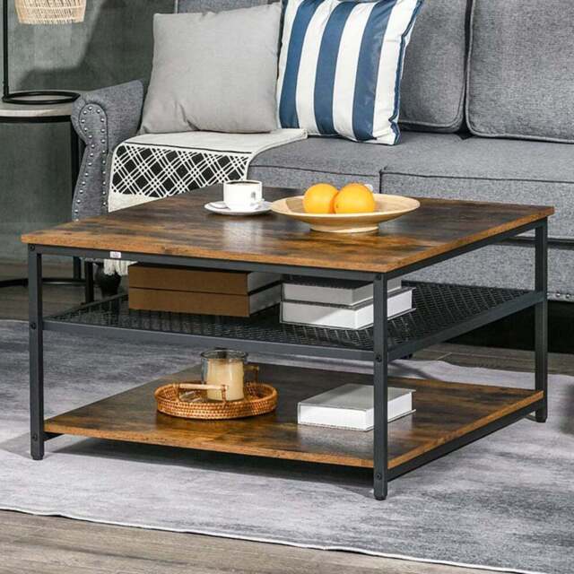 Portland 2 Shelf Rustic Brown Square Coffee Table - Size: 80 x 80 x 45cm - Wilko - image 1