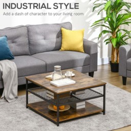 Portland 2 Shelf Rustic Brown Square Coffee Table - Size: 80 x 80 x 45cm - Wilko - thumbnail 7