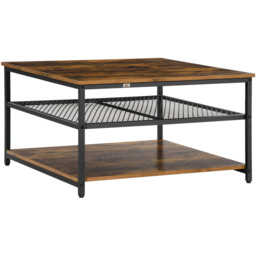 Portland 2 Shelf Rustic Brown Square Coffee Table - Size: 80 x 80 x 45cm - Wilko - thumbnail 3
