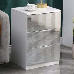 Portland 3 Drawer Mirror Wooden Bedside Table - White - Wilko - thumbnail 1