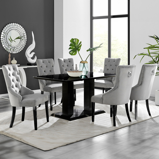 Furniturebox Molini Kensington 6 Seater Dining Set Black Gloss and Grey - Wilko - image 1