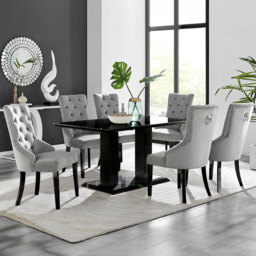 Furniturebox Molini Kensington 6 Seater Dining Set Black Gloss and Grey - Wilko - thumbnail 1