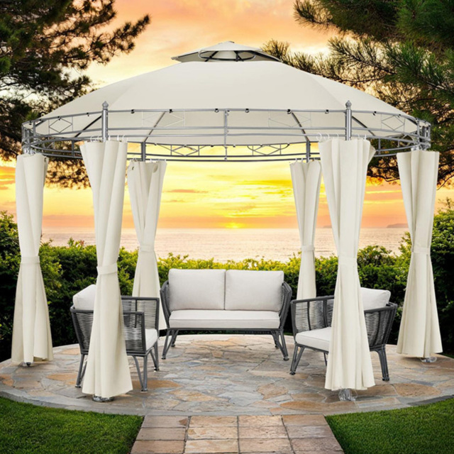 tectake Siana 3.5m Cream Double Roof Water-Repellent Round Gazebo with 6 Side Panel - Size: 280 x 350 x 350cm - Wilko