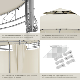 tectake Siana 3.5m Cream Double Roof Water-Repellent Round Gazebo with 6 Side Panel - Size: 280 x 350 x 350cm - Wilko - thumbnail 7