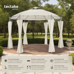 tectake Siana 3.5m Cream Double Roof Water-Repellent Round Gazebo with 6 Side Panel - Size: 280 x 350 x 350cm - Wilko - thumbnail 4