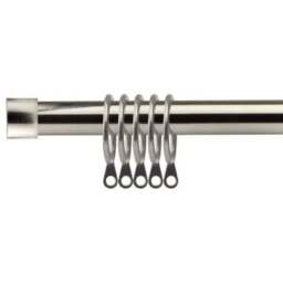 New Edge Blinds 120-210cm Extendable Brushed Silver Fenton Metal Curtain Pole - Size: 120 - 210cm - Wilko