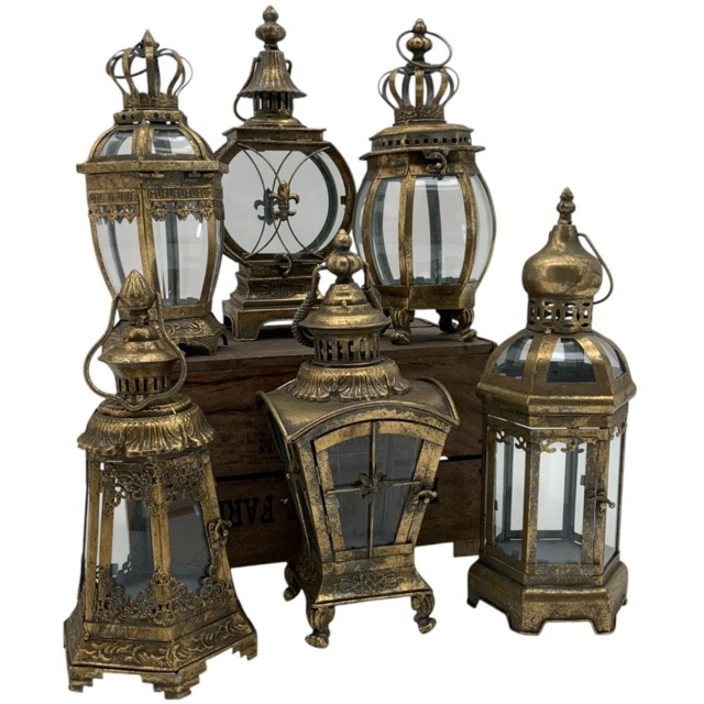 Acacia Home 6 Piece Bronzed Metal Garden Lantern Set 40cm - Size: 42 x 15 x 15cm - Brown - Wilko - image 1