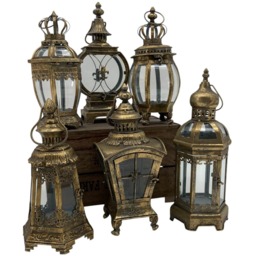 Acacia Home 6 Piece Bronzed Metal Garden Lantern Set 40cm - Size: 42 x 15 x 15cm - Brown - Wilko