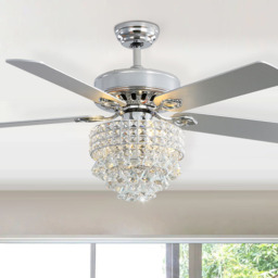 Living and Home 5 Blade Crystal Ceiling Fan Light with and Remote Control 52 inch - Size: 71.1 x 132.1 x 132.1cm - Silver - Wilko - thumbnail 3