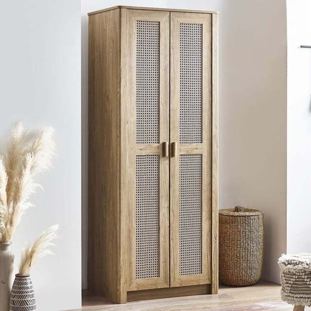 Julian Bowen Sydney 2 Door Rattan Effect Wardrobe - Wood - Wilko - image 1