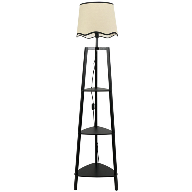ValueLights Hiru Black 3 Shelf Black Trim Scallop Shade Floor Lamp with Bulb - Wilko - image 1