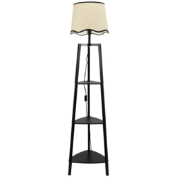 ValueLights Hiru Black 3 Shelf Black Trim Scallop Shade Floor Lamp with Bulb - Wilko