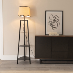 ValueLights Hiru Black 3 Shelf Black Trim Scallop Shade Floor Lamp with Bulb - Wilko - thumbnail 3