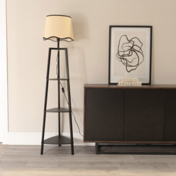 ValueLights Hiru Black 3 Shelf Black Trim Scallop Shade Floor Lamp with Bulb - Wilko - thumbnail 4